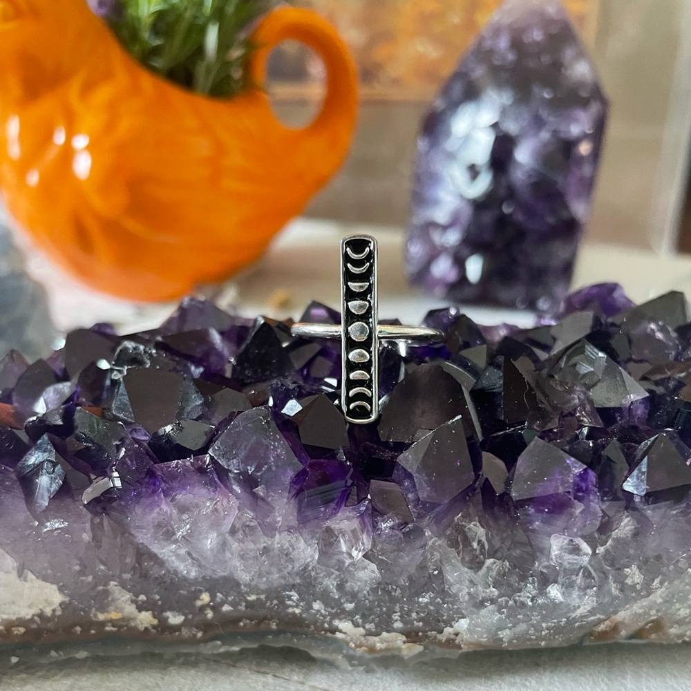 Vertical Moon Phase 925 Sterling Silver Ring